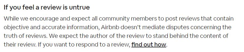Airbnb does not mediate disputes between hosts and guests regarding allegedly untrue reviews