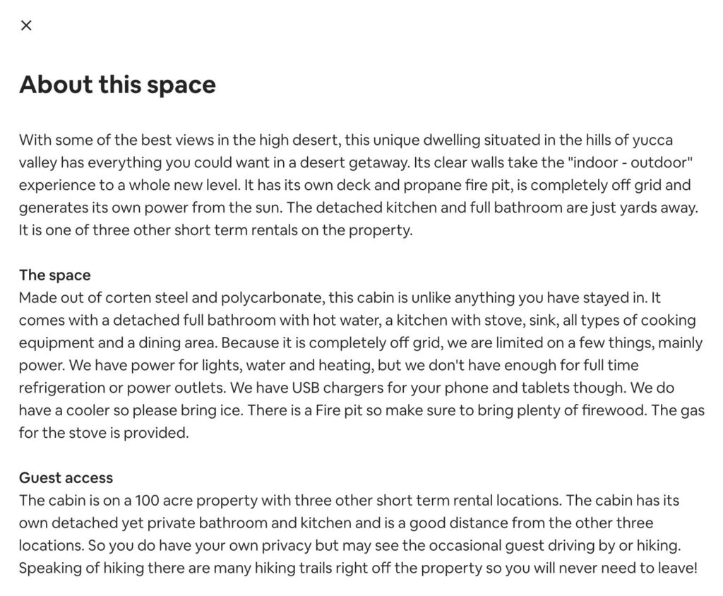 Airbnb listing description