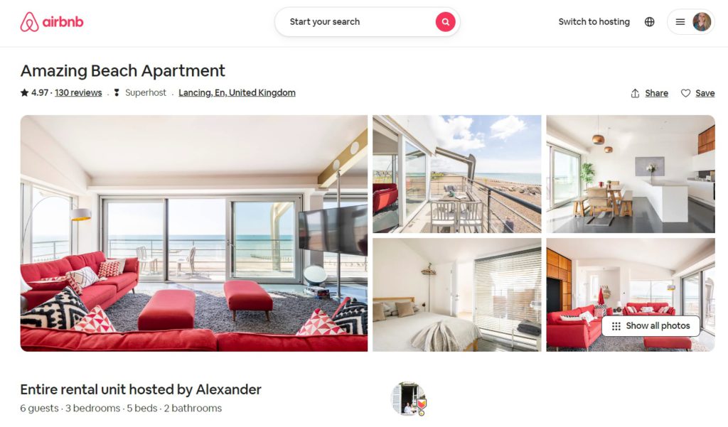 A screenshot of Airbnb property with good photos
