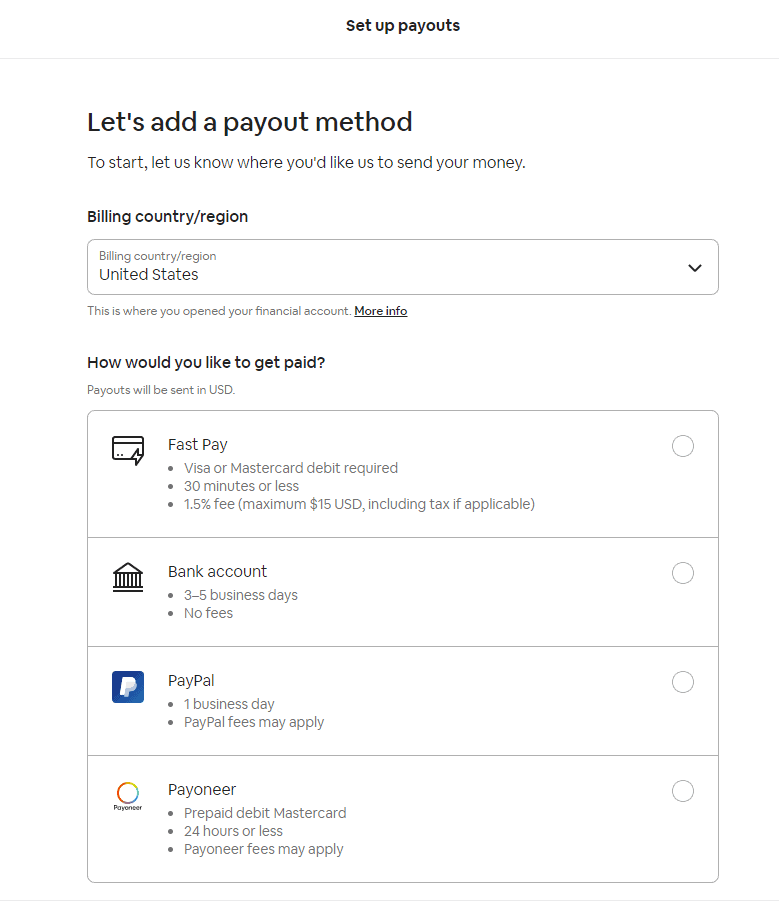 Airbnb payout method